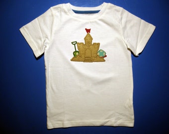 Baby one piece or  toddler tshirt - Embroidery and appliqued summer beach sand castle