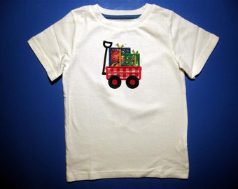 Embroidery and Appliqued Christmas Wagon Baby one piece or Toddler T-shirt
