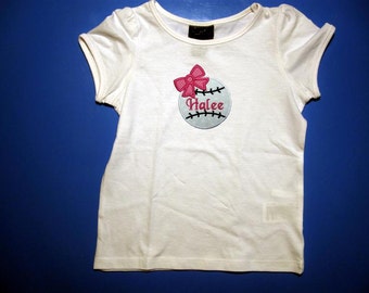 Baby one piece or  toddler tshirt - Embroidery and appliqued girls baseball with a bow