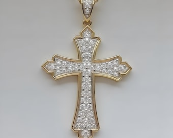 Moissanite Diamond Cross Pendant | 14K Gold Plated Sterling Silver Necklace