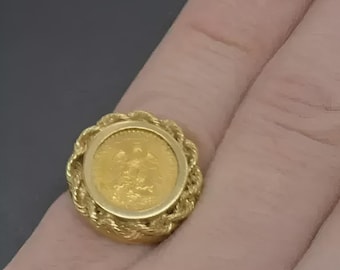 Anello con moneta Dos Pesos placcato in oro giallo 14 carati, gioiello minimalista per matrimonio messicano