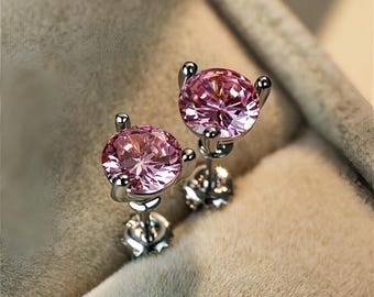 14k White Gold Plated 2 CT Lab-Created Round Cut Pink Diamond Studs Earring