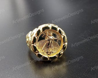 Anello unisex a forma di moneta panda personalizzata, in argento sterling e placcato oro giallo 14k, regalo di San Valentino