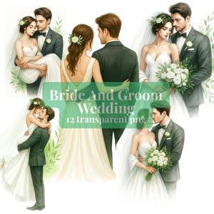 12 Clipart di sposi, coppie di sposi, inviti di nozze, scene di nozze romantiche, download digitale stampabile per inviti e biglietti