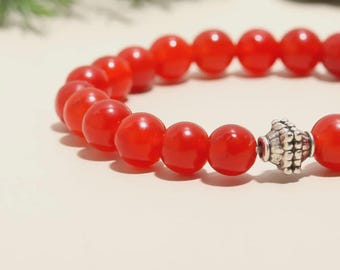 Red Carnelian Crystal Bracelet  Natural 8mm Gemstone Beads