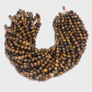 Tiger Eye Gemstone Beads Strand, 15&quot; – 4mm 6mm 8mm 10mm – Smooth Round Natural Beads for Jewelry Making, Mala, DIY Craft