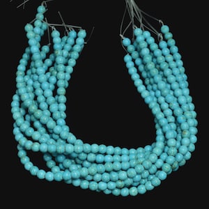 Blue Magnesite Turquoise Beads: Smooth Round Gemstone, 15&quot; Strand - 4MM-10MM