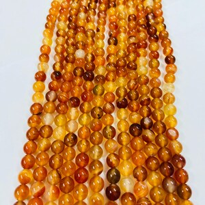 AAA Carnelian Round Beads: Natural Polished Gemstone, 15” Strand