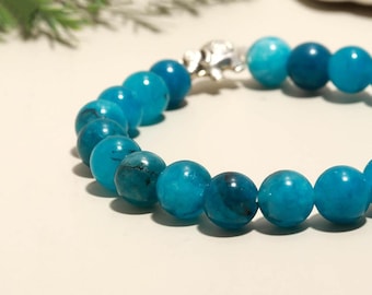 Pulsera de cristal de apatita azul: sanación del chakra de la garganta, estilo bohemio unisex
