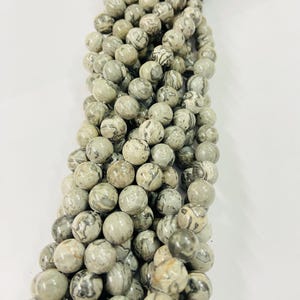 Grey Jasper Gemstone Beads: 6mm 8mm 10mm Smooth Round, 15&quot; Strand