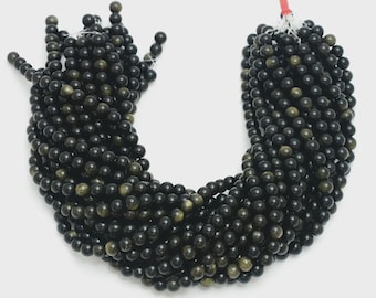 Genuine Golden Obsidian Round Beads 4mm 6mm 8mm 10mm 15” Full Strand Natural Smooth Polished Gemstone Beads
