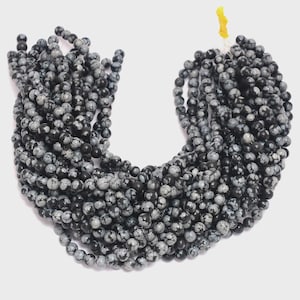Red Snowflake Obsidian Beads: Round Gemstone Jewelry Making Supplies - 15.5&quot; Strand
