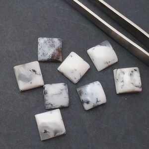 Natural Dendrite Opal Square Flat Back Cabochons, Loose Calibrated Gemstone Sizes 5,6, 7, 8, 9, 10, 11, 12,13,14,15,16,18,20,22,24,25 MM