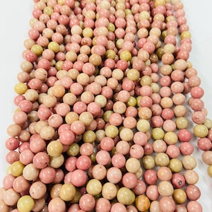 Natural Pink Rhodonite Round Beads – 6MM, 8MM – Smooth Polished Gemstone – 15” Full Strand