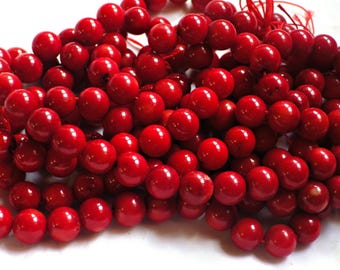 AAA Natural Bamboo Red Coral Beads: Round Gemstone, Jewelry Making - 15.5" Strand