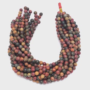 Picasso Jasper Gemstone Beads: Gray Black Cream Smooth Rounds - 15&quot; Strand