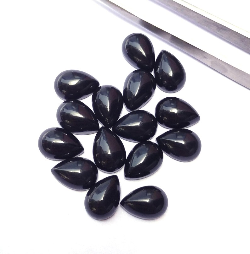 Natural Black Onyx Pear Shape Cabochons Loose Calibrated Jewelry 3x5 ...
