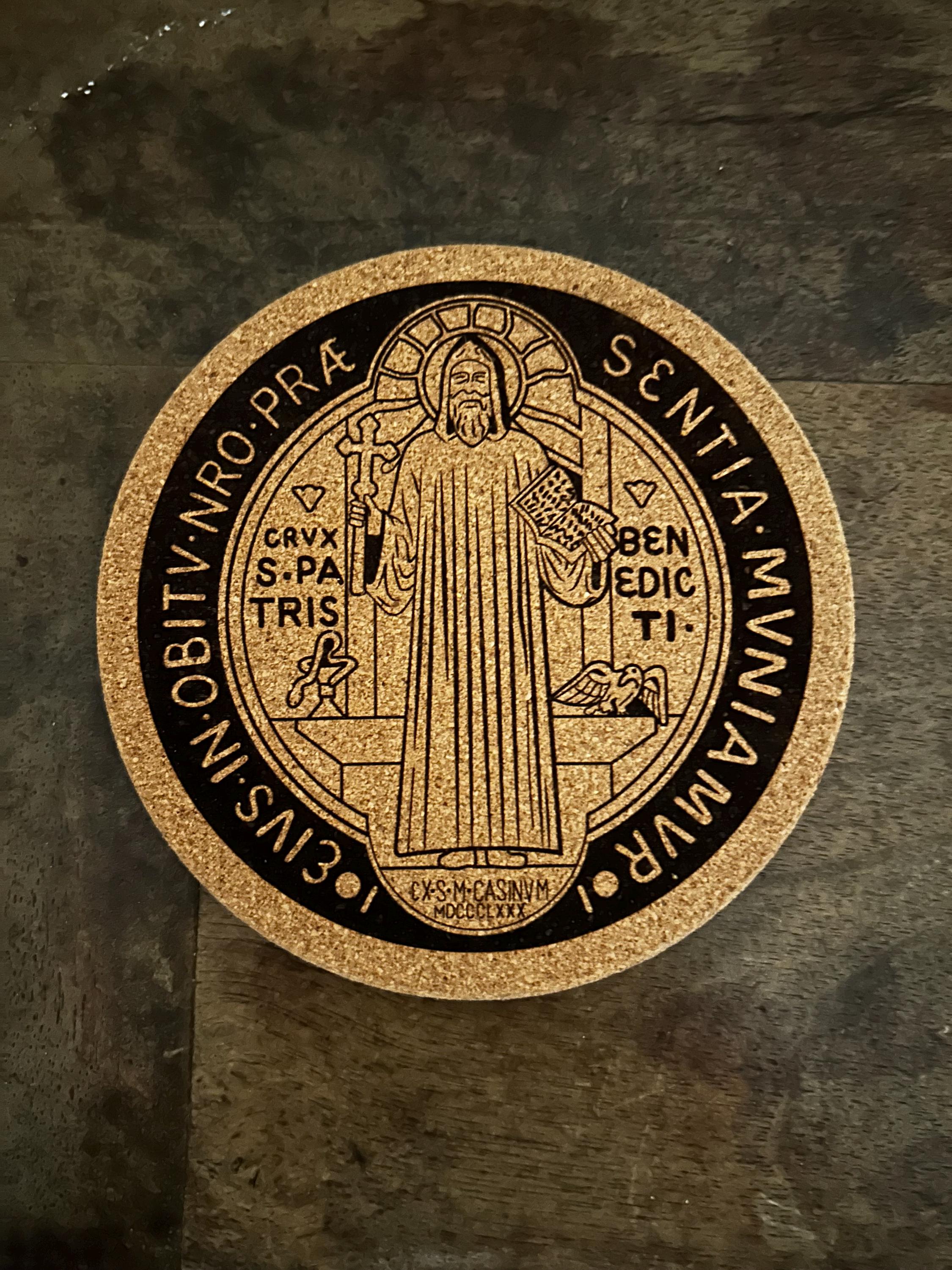 Saint Benedict Medal Cork Coasters | Catholic Home Decor | Monastic ...