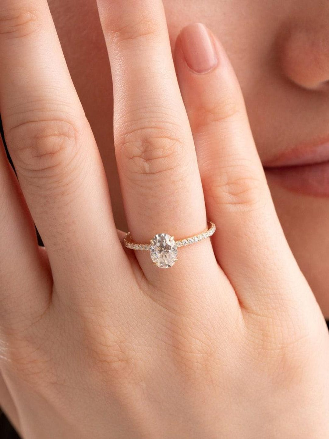Oval Moissanite Engagement Ring | 14K Gold Solitaire Wedding Ring - Etsy