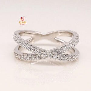 Round Shape Cross Band | Intersecting Double Shank Moissanite Ring | Multi Wedding Band | Solid 14K 18K Gold Band | Elegant Anniversary Ring