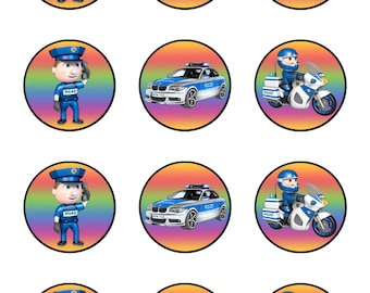 Muffin toppers for cupcakes, muffins, children's birthday party, police officer P01 (sugar paper)