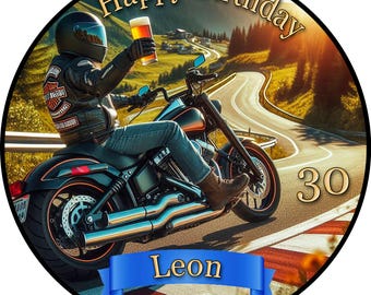 Adorno para pastel, decoración para pastel, pastel con foto, imagen para pastel, cumpleaños, fiesta, motocicleta, motociclista, chopper, moto FZ13 (papel de azúcar)