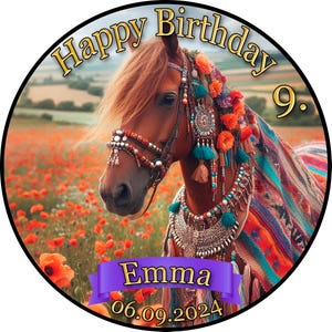 Cake topper cake decoration photo cake cake picture birthday party horse horses Indian poppy PF01 (sugar paper)