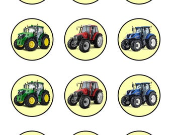 Muffin toppers, cupcakes, muffins, sugar paper, children's birthday party, vehicles, tractor, FZ01