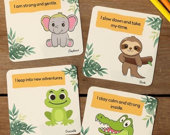 BUNDLE Jungle Affirmation Cards + Alphabet Coloring Book – Printable SEL Flashcards & ABC Activities for Kids