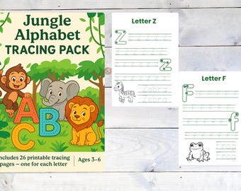 Jungle Alphabet Tracing Workbook | A–Z Animal Letters | Preschool & Kindergarten Handwriting Practice | ABC Printable PDF – Level 1