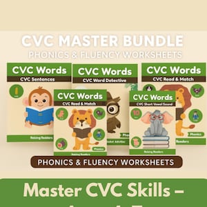 CVC Word Bundle – 5 Short Vowel Phonics Games | Printable CVC Practice | Kindergarten Literacy Centers | PDF Word Work Activities 55 Pages