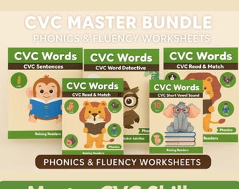 CVC Word Bundle – 5 Short Vowel Phonics Games | Printable CVC Practice | Kindergarten Literacy Centers | PDF Word Work Activities 55 Pages