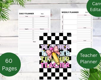 2025-2026 Teacher Planner, Canva Template, Digital Lesson Plan Book, Printable Teacher Planner PDF, 60 pages, editable