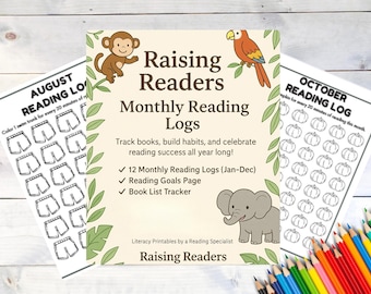 Registro de lectura mensual para niños / Rastreador de lectura imprimible para el hogar o el aula / Recurso de alfabetización temprana para padres (PDF)