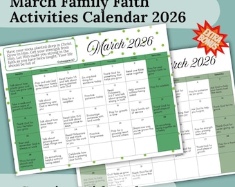 Calendario de oración familiar de marzo / Actividades cristianas para niños (PDF imprimible adicional)