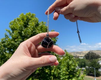 Obsidian Crystal Necklace • Protection Stone Pendant • Raw Black Obsidian Jewelry • Witchy Gift • Handmade Gemstone Necklace