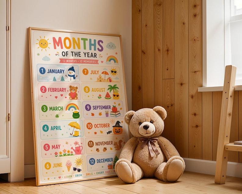Months of the Year Poster, Kids Printable Wall Art, Nursery Learning ...