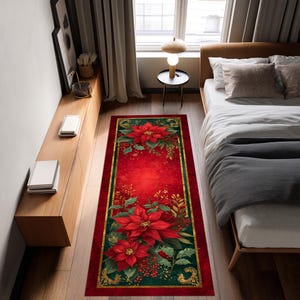 Poinsettia kerstloper, roodgroen goud, feestelijk gangdecor