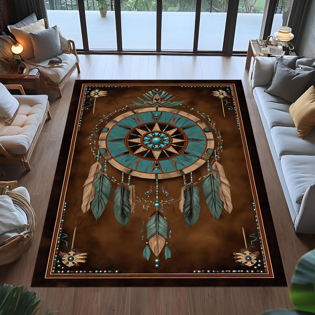 Feather Mandala Rug, Boho Western Tribal Home Decor, Ethnic Bohemian ...