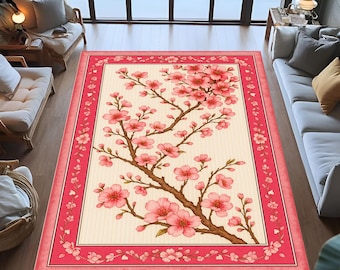 Cherry Blossom Rug, Japanese Sakura Tree, Asian Decor