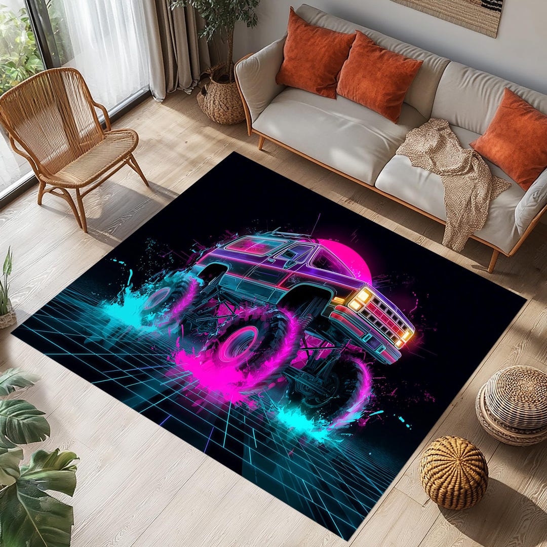 Monster Ink Rug Monster Truck Rug, Extreme Truck Design, Kids Room Decor - Etsy