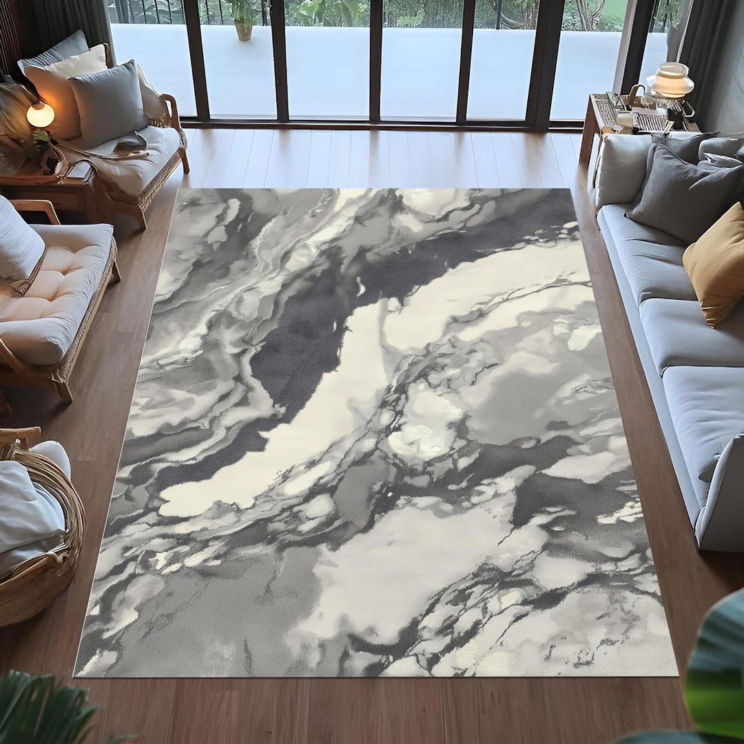 Black and White Marble Pattern Rug, Modern Abstract Stone Texture - Etsy