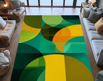Abstract Modern Area Rug, Colorful Geometric Pattern, Mid Century Decor