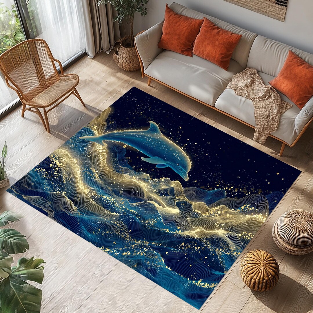 Fantasy Dolphin Ocean Wave Rug, Custom Printed Soft Velvet Floor Decor ...