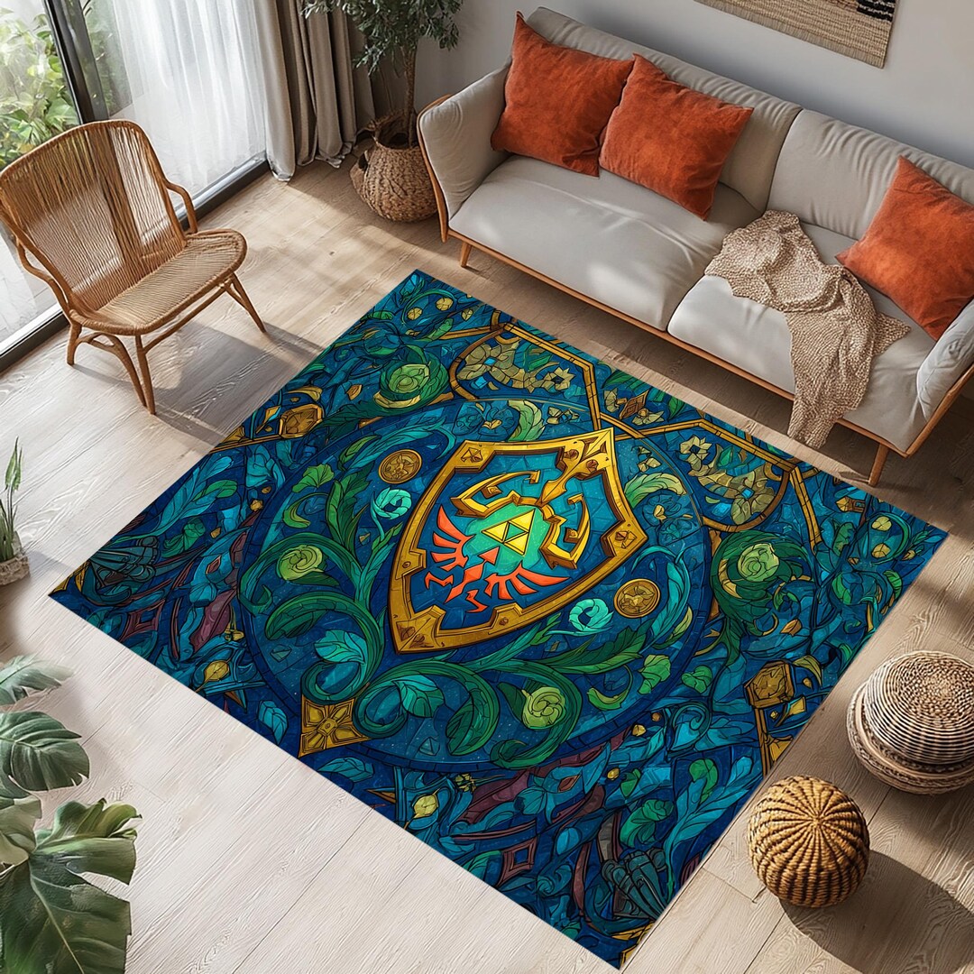 Zelda Hylian Shield Rug, Stained Glass Gamer Room Decor - Etsy
