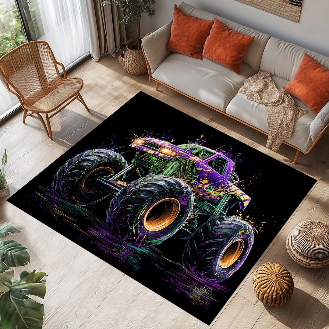 Monter High Rug Monster Truck Rug, Extreme Truck Design, Kids Room Decor - Etsy