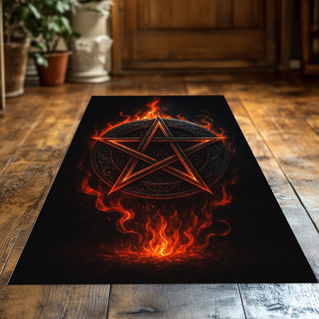 Flaming Pentagram Rug, Gothic Wiccan Altar Decor - Etsy