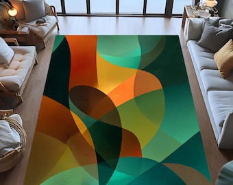 Abstract Modern Area Rug, Colorful Geometric Pattern, Mid Century Decor