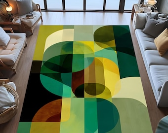 Abstract Modern Area Rug, Colorful Geometric Pattern, Mid Century Decor
