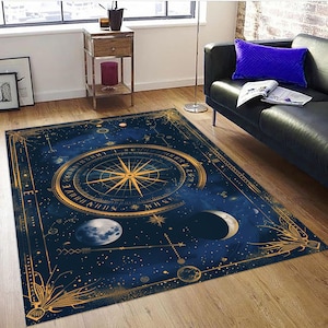 Sternzeichen Teppich, Astrologie Teppich, Horoskop Sternenkarte, Himmlischer Mond Dekor, Galaxie Raum Teppich, Astrologische Zeichen Teppich, Mystische Raummatte